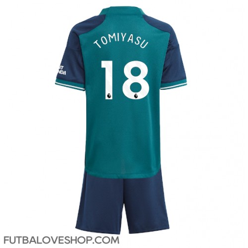 Dres Arsenal Takehiro Tomiyasu #18 Tretina pre deti 2023-24 Krátky Rukáv (+ trenírky)